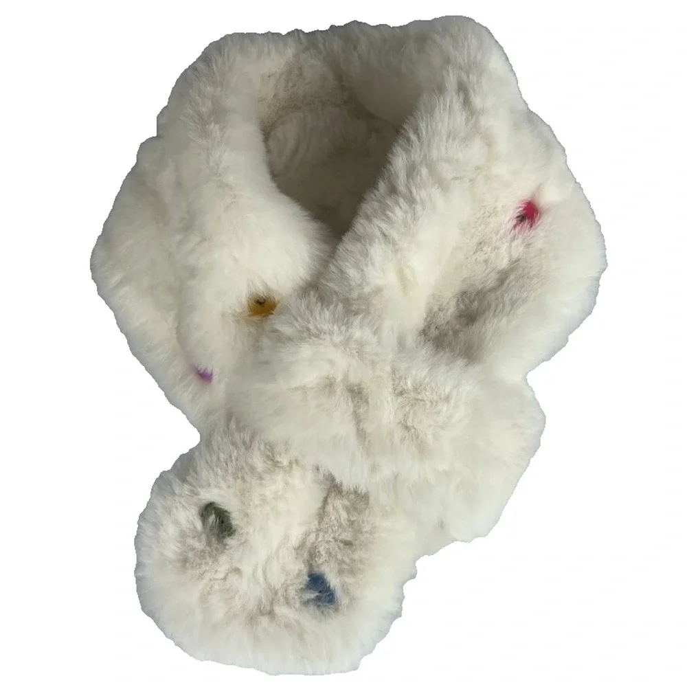 Kids Faux Fur Decorative Button Scarf White